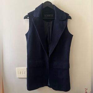Zara Navy Long Vest with Pockets